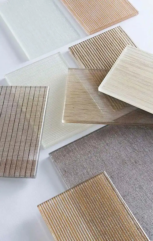 decorative fabric laminated glass sample