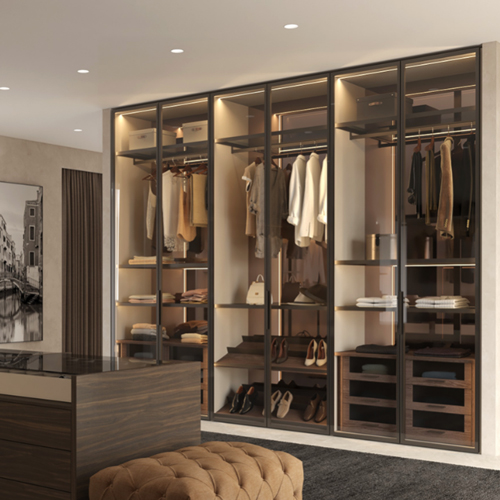 modern wardrobe and closet with aluminum glass door