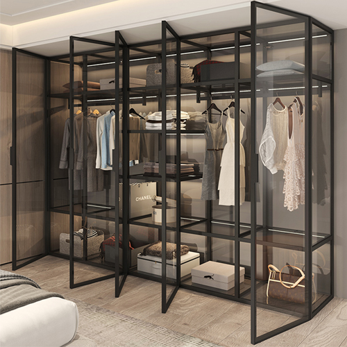 Modern wardrobe with aluminum frame and smoke glass