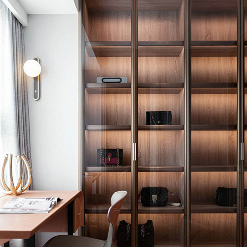 Modern glass closet with illuminated LED lighting