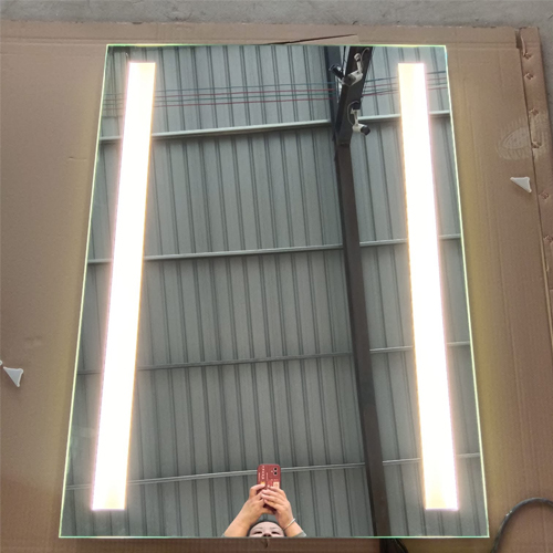 led lighting mirror with two vertical sandblasted band