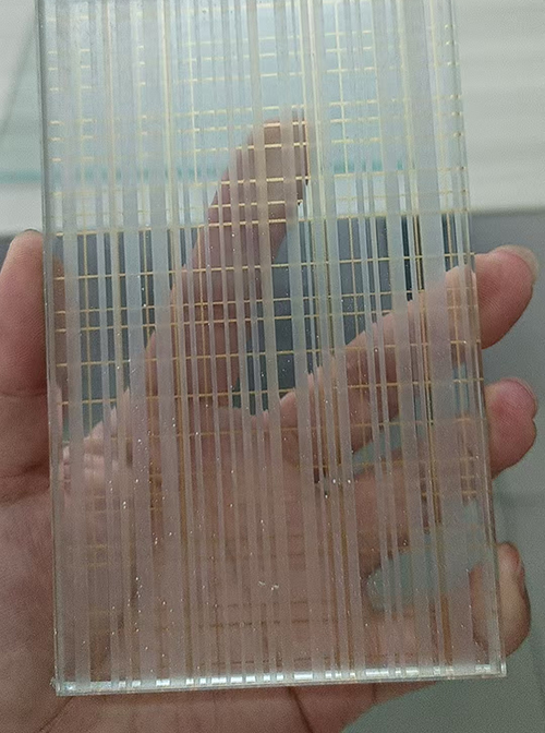acid etched and transparent EVA laminated architectural glass