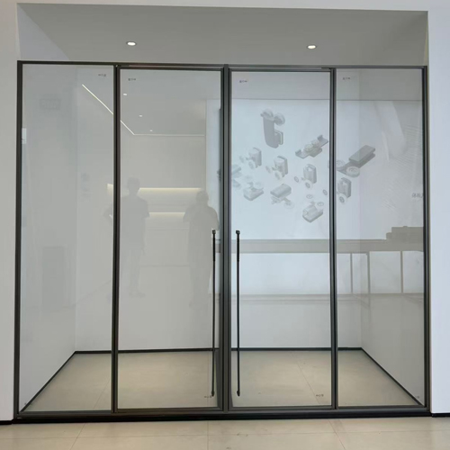 bathroom glass partition and door close