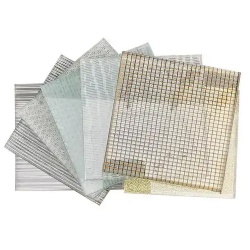 Interior sliding door with fabric mesh laminated glass panel